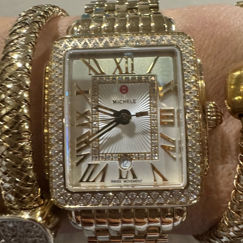 Dazzling MICHELE Deco Diamond Bezel Watch – .60 CTW – Ref. MWW06G000003 - Picture 4 of 17